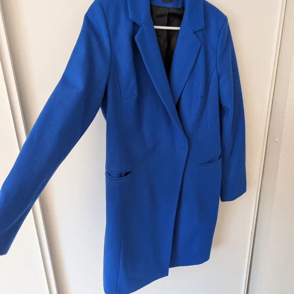 ASOS Womens 8 Soft Long Trench Coat Wool Blend Blue Classic Colorful Outdoors - Picture 5 of 8